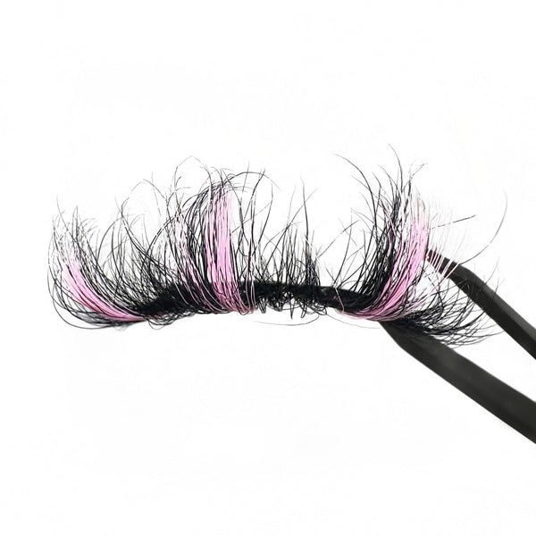 3D Mink 3 Tone Pink Strip Lashes. DIY Colored Lashes For Makeup. 100% Sakura Pink Color Eyelash Extensions With Pink Hybrid Lashes.