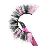 3D Luxury Mink Pink Orchid Lashes. Two-Tone Eyelash Extensions With Light Pink Colors. 25mm Demi Strip Hybrid Eyelash. Pink Lashes For Pink Eyeshadow Makeup.