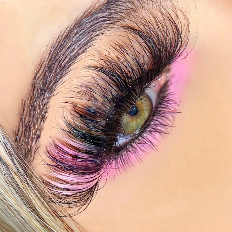 3D Mink Lash Barbie Pink Color Strip Eyelashes. Lash Extensions With Pink Colors. 25mm Hybrid Eyelash With Fluff And Volume. Pink Makeup Strip Eyelashes.