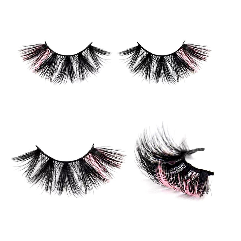 3D Mink Lash Barbie Pink Color Strip Eyelashes. Lash Extensions With Pink Colors. 25mm Hybrid Eyelash. Colored Lashes For Costumes, Parties, And Makeup Looks.