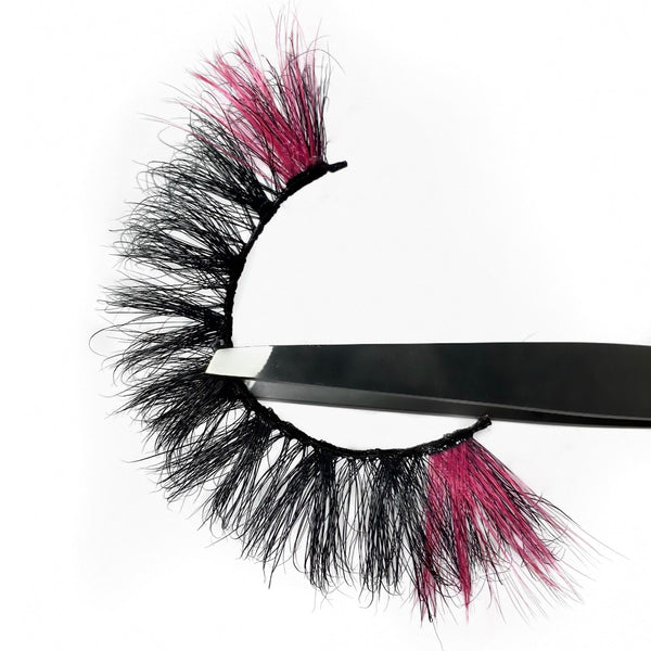 3D Luxury Mink Color Strip Lashes. Hot Pink Lash Artistry Hybrid Lashes. 25mm Fluffy Luscious Lashes. Trendy Fancy False Lashes With Color.