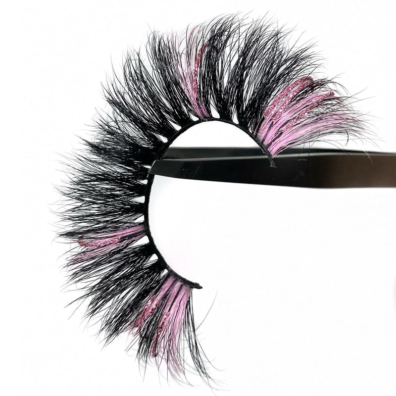 Lash Artistry 3D Luxury Mink Glitter Color Lashes. 2 Tone Pink Glitter Sparkling Eyelash. Unique Lashes With Pink Color. Fluffy Volume 25mm.