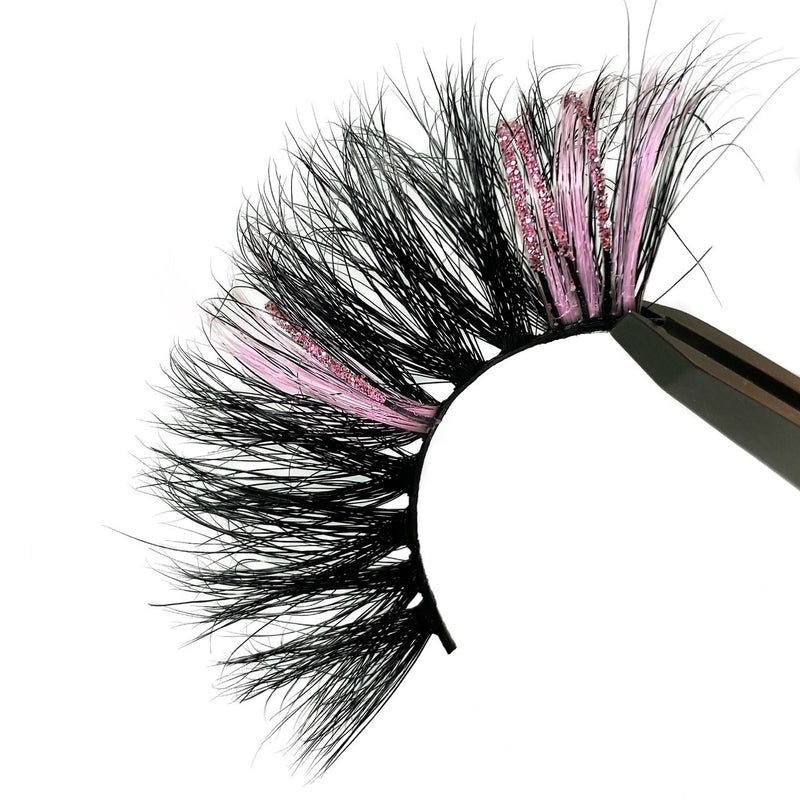 Lash Artistry 3D Mink Glitter Color Lashes. Sparkling Eyelash With Pink Glitter. Pink Color Unique Lashes. Fluffy Volume 25mm.