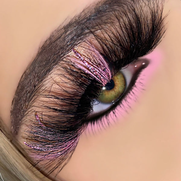 3D Luxury Mink Glitter Color Strip Lash Artistry Lashes. 2 Tone Pink Glitter Sparkling Eyelash. Fluffy Volume Eyelash Extensions. Makeup Unique Lashes.