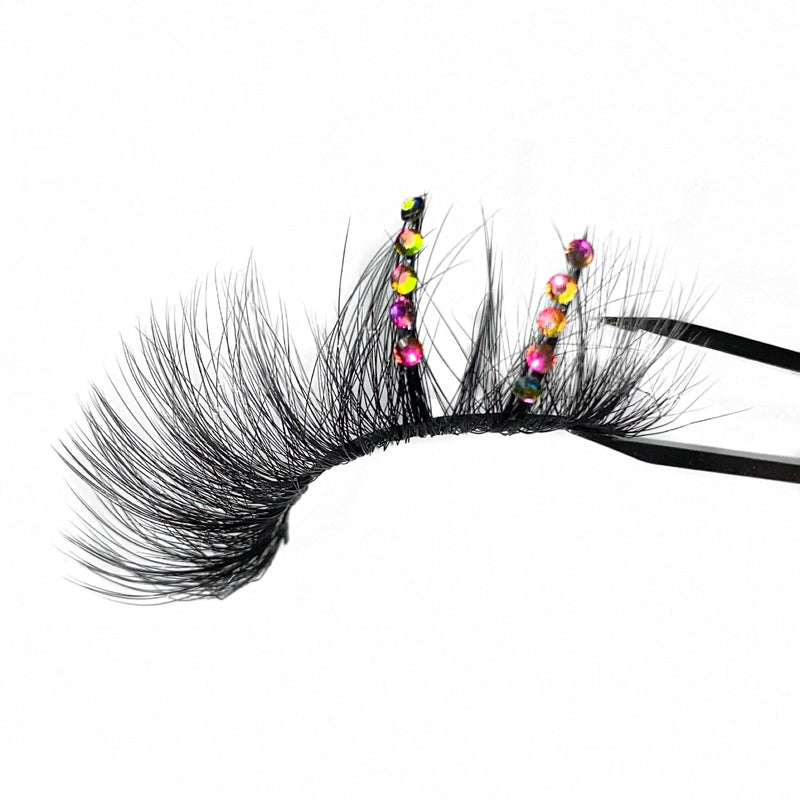 3D Mink Rhinestone Bling Lashes. Colorful Rhinestone Strip Lashes For All Lash Lovers. Rhinestone Eye Makeup Look Lashes.