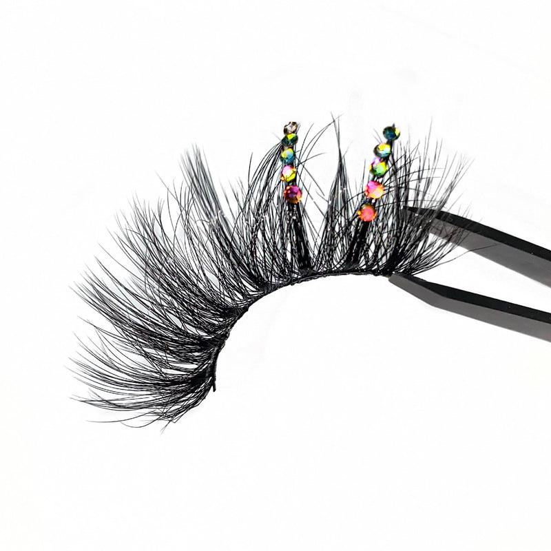 3D Luxury Mink Rhinestone Bling Lashes. Colorful Rhinestone Strip Lashes For Lash Lovers. Rhinestone Eye Makeup Look Lashes. Fluffy Volume 25mm.