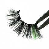 3D Luxury Mink Color Strip Lashes. Green False Lashes. Lash Beauty Eyelashes With Green Color Highlights. Fluffy Volume 25mm. Lashes For Lash Lovers Who Love Makeup.