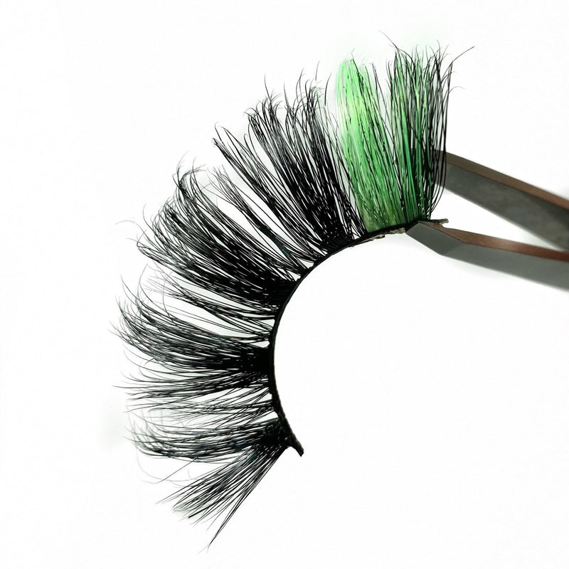 3D Mink Green False Lashes. Green Colored Lashes. Lash Beauty Green Eyelashes. Fluffy Volume Color Strip Lashes. 25mm Eyelash Extensions For Lash Lovers.