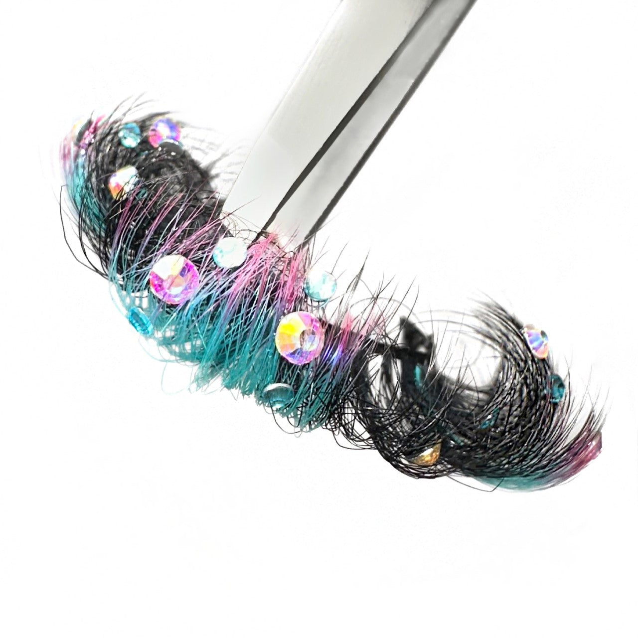 5D Luxury Mink Rhinestone Ombré Color Lashes. 2 Tone Unique Lashes With Light Blue And Purple Ombré Color Lashes With Rhinestones. Fluffy Mega Volume And Curl Lashes. Colored Eyelash Extensions For Lash Lovers.