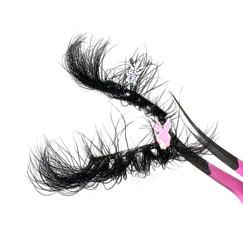 3D Luxury Mink Playboy Bunny Decal Lashes. Silver And Pink Holographic Playboy Bunny Decal Strip Lashes. Wispy Hybrid Lashes With Fluffy Volume. 25mm. Luxury Lashes For Makeup And Lash Lovers.