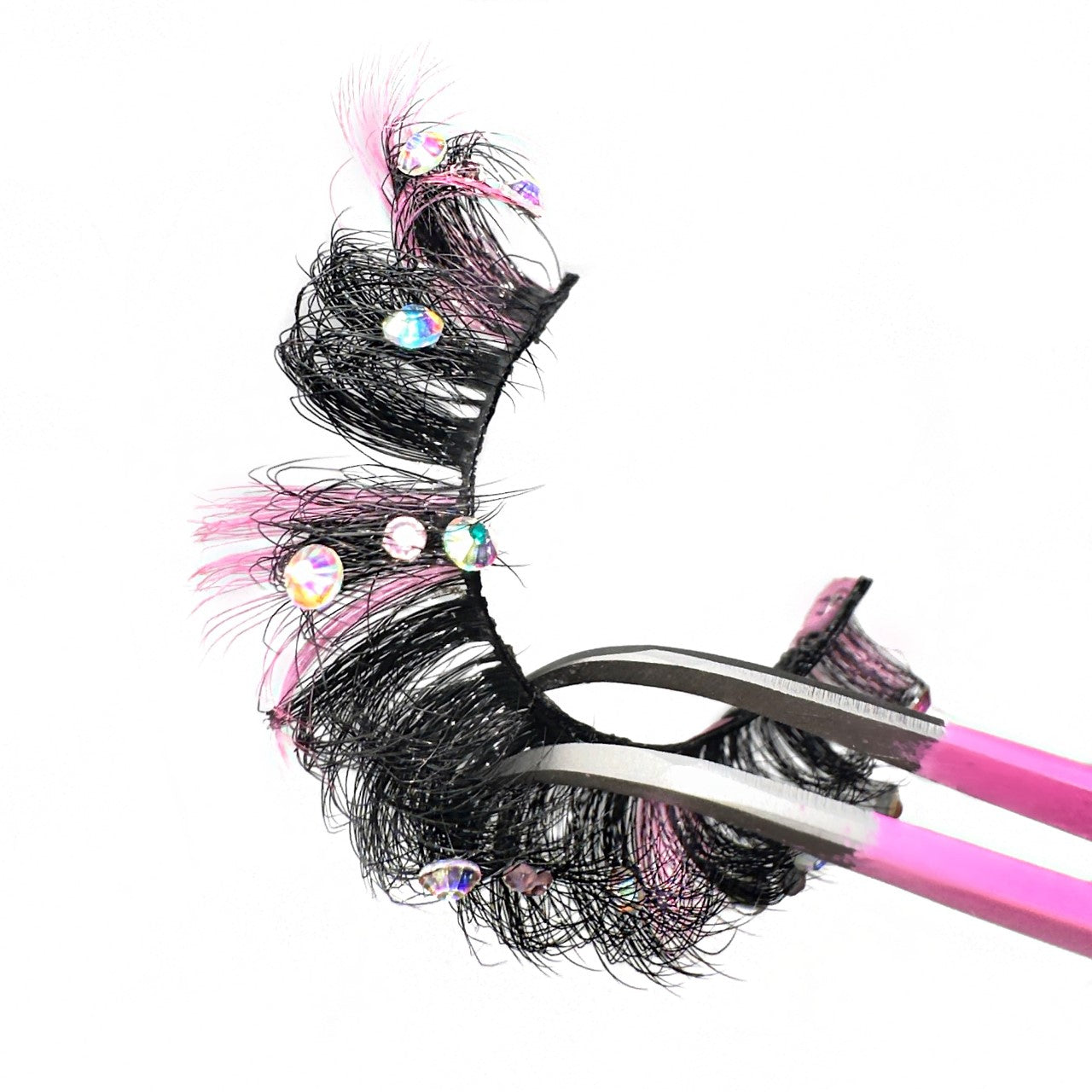 5D Lash Luxury With Pink Lashes And Silver Rhinestones. 2 Tone Pink Color Lashes With Silver Rhinestones. Fluffy Mega Curl Colored Lashes For Lash Lovers.