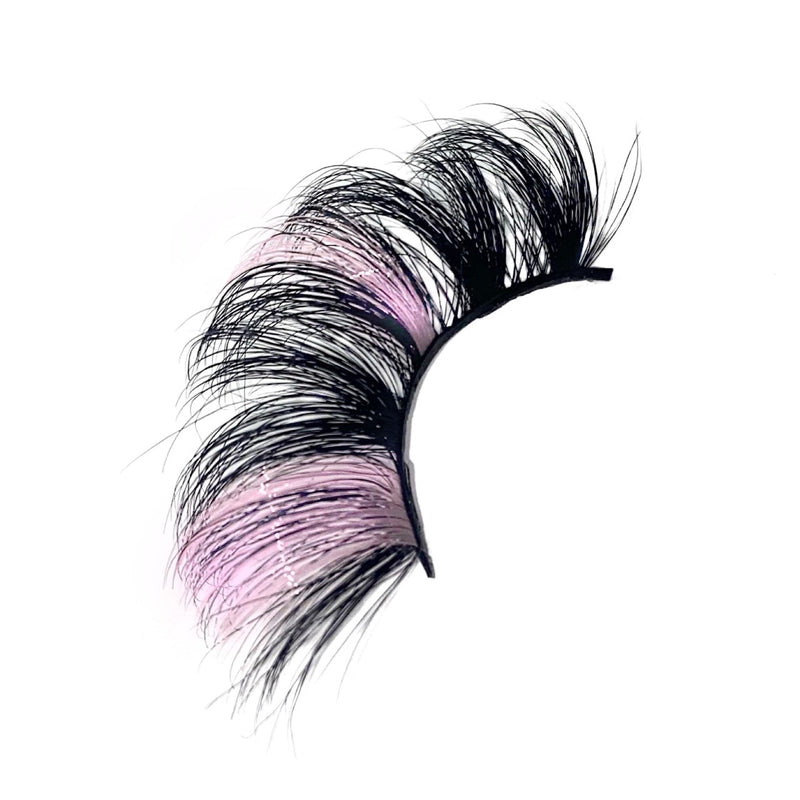 3D Pink Lashes Made Of High Quality Mink. 2 Tone Pink Eyelash Extensions. Mega Volume Black Eyelashes With Light Pink Highlights. 25mm. Colored Lashes For Makeup.