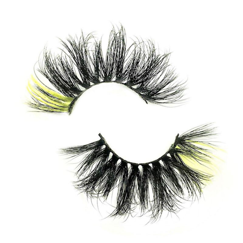 3D Luxury Lash Artistry Mink Yellow Lashes. Yellow Color Strip Lashes. Black Eyelashes With Yellow Lash Highlights. 1 Tone Yellow Eyelashes. Color Strip Lash 25mm Wispies.