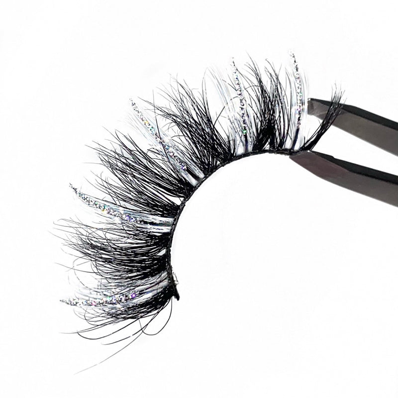3D Luxury Mink Glitter Color Lashes. 5 Tone White Lashes With Silver Glitter Lash Extensions. Color Strip Lashes. Wispy Fluffy Volume 20mm Lash Luxury.