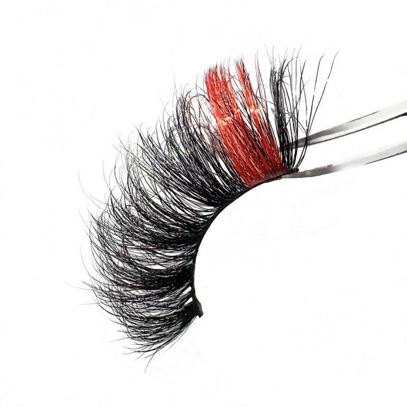 3D Mink Color Strip Eyelashes. 1 Tone Orange Eyelashes. Orange And Black Lash Extensions With Fluffy Volume C Curl Lashes. False Lashes For Makeup With Color.